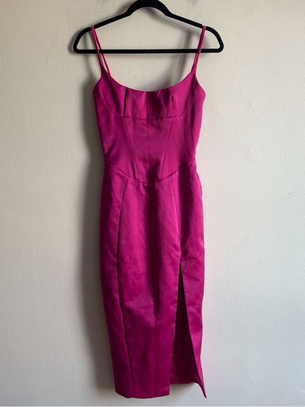 House Of CB Sz XS Casimira Corset Hot Pink Satin Midi Dress - Picture 3 of 15